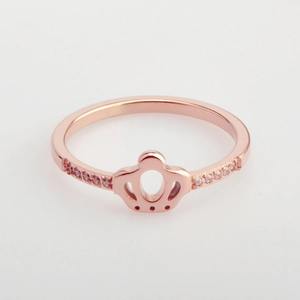 Rose gold crown ring with CNC micro-set diamonds and hollow center design for women