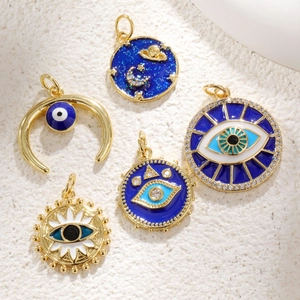 Evil Eye Pendants Copper Gold Plated Enamel Blue Devil Eye Moon Star Charms For DIY Jewelry Making Fashion