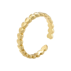 Macro detail of gold-plated open ring featuring a continuous heart-shaped bead design