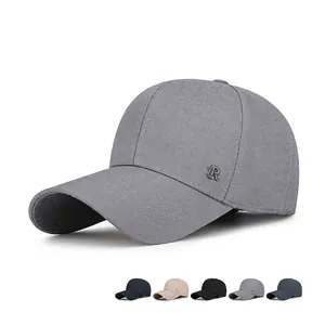Men Baseball Cap Textured Fabric Sun Protection Outdoor Adjustable Curved Brim Hat With Metal Letter Logo Business Casual