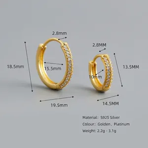 S925 sterling silver hoop earrings with cubic zirconia stones in gold and silver finish