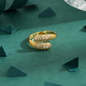 Snake Shape Open Ring Copper Gold Plated Rhinestone Adjustable Irregular Vintage Jewelry For Women