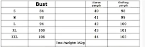 Size chart for women's V-neck dress including bust, sleeve and total length details