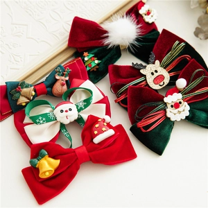Christmas Hair Clips Velvet Ribbon Bow Reindeer Santa Claus Tree Festive Headwear For Women Girls