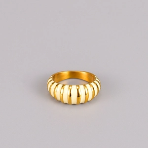 Vertical Stripe Dome Ring 18K Gold Plated Titanium Steel White Enamel Retro French Style Jewelry For Women