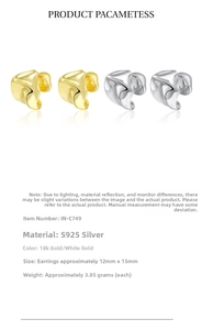 Detailed specs of irregular S925 silver ear cuffs in gold and silver finish