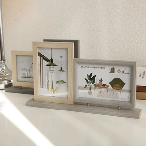 Nordic minimalist triple combination 4x6 photo frame set on a wooden base for home decor