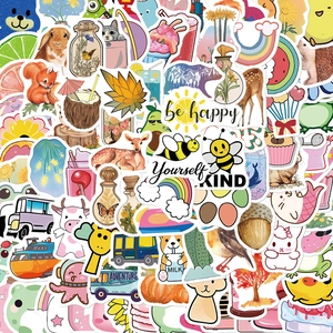 Detail of 100 waterproof cute cartoon stickers with animals and quotes for DIY decor