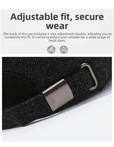 Detail of adjustable metal buckle on men's winter cap for custom head circumference fit
