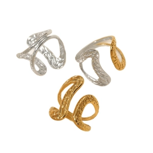 Irregular wavy textured stainless steel open ring in gold silver and mixed tones