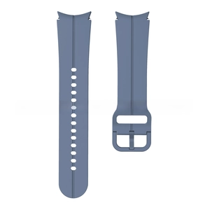 Close-up of Morandi blue silicone watch strap with adjustable holes and pin buckle