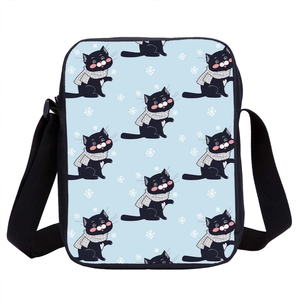 Cute cartoon black cat school bag with blue snowflake pattern for kids