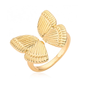 Elegant 18K gold-plated butterfly open ring with textured wings and bead detail