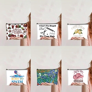 Canvas Cosmetic Bag Printed Zipper Makeup Pouch Travel Toiletry Organizer Stationery Storage Bag Pencil Case