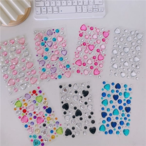 3D heart and round rhinestone stickers for DIY scrapbooking and facial decoration