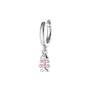 Silver fishbone hoop earring with sweet pink drop pendant for women on white background