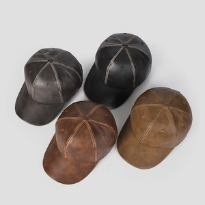 Detailed overview of vintage PU leather baseball caps in four distinct retro colors