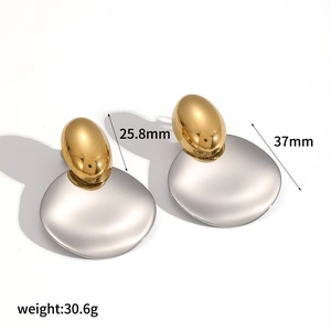 Exaggerated geometric stainless steel earrings in gold and silver finish, 37mm length