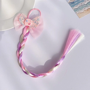 Pink and purple gradient braided hair extension with sequin bow and lollipop detail