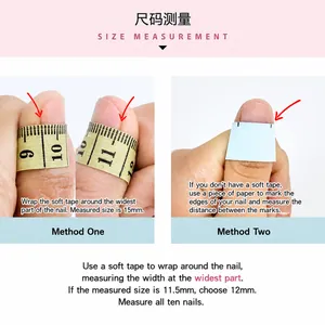 Detailed size guide showing how to measure nail width in mm for custom press-on nails