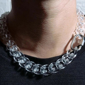 Chunky Transparent Acrylic Cuban Chain Necklace With Metal Carabiner Clasp Hip Hop Streetwear Style For Men Women