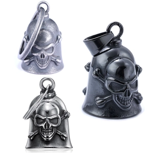 Skull Crossbones Guardian Bell Pendant Necklace 316L Stainless Steel Audible Bell Retro Punk Gothic Motorcycle Riders