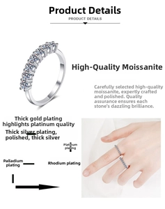 Macro view of S925 sterling silver moissanite eternity ring with multi-layer thick plating