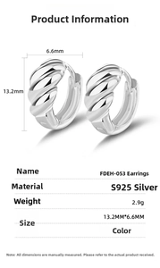 Detailed dimension guide for S925 silver twist hoop earrings showing 13.2mm height