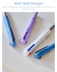 Detail view of multi-color 3-in-1 functional gel pens with anti-roll 0.5mm design