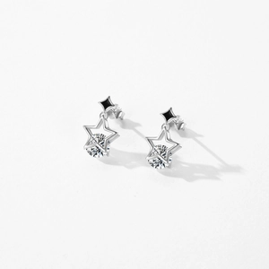 Elegant S925 sterling silver hollow star stud earrings with black enamel and crystal