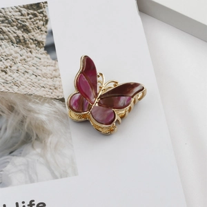 Retro double-layer enamel butterfly hair claw clip in purple and gold alloy finish