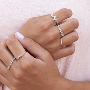 Minimalist 18k gold plated silver ring set with sparkling zircon crystals for women