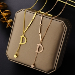 Minimalist Stainless Steel 18K Gold Plated D Letter Pendant Necklace Bead Chain Elegant Jewelry For Women Daily Wear