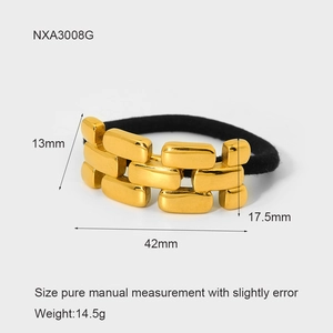 Detailed size chart of golden metal croissant hair tie with 13mm and 42mm measurements