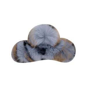 Large plush faux rabbit fur hair claw clip in grey and brown for women's winter hair styles