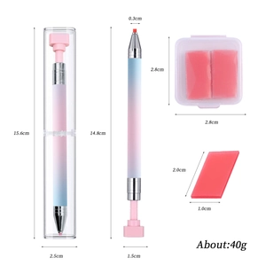 Nail dotting pen set with pink and blue gradient tool and clay mud for rhinestone pickup
