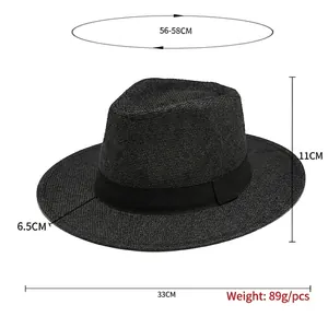 Classic black woven Panama sun hat with satin band and 6.5cm wide brim for beach travel