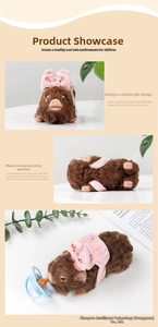 Detailed views of a lifelike silicone pig toy wearing a pink bunny outfit with a pacifier