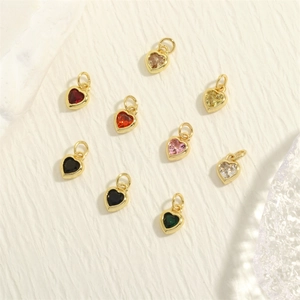 Mini Heart Charm Pendants Gold Plated Copper With Colorful Zircon For DIY Jewelry Making Necklaces Bracelets Crafts