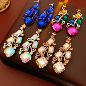 Vintage luxury square earrings with dazzling crystals in multiple colors and gold plating