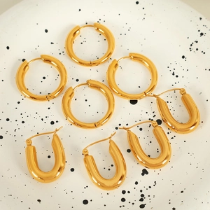 Minimalist Stainless Steel Gold Hoop Earrings For Women Lightweight U-Shaped Polished Geometric Earrings Everyday Fashion Jewelry