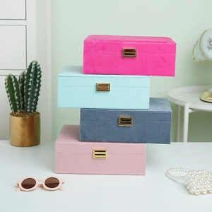 Large Capacity Multi-layer Jewelry Box Corduroy Flannel Storage Case With Heart Mirror Metal Lock For Earrings Rings Women