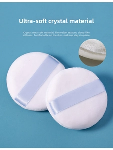 Close-up of the ultra-soft crystal material and fine texture of the round powder puff