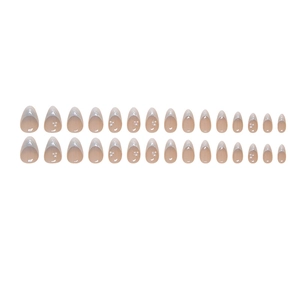 French tip press-on nails set with elegant pearls and nude pink teardrop shape design