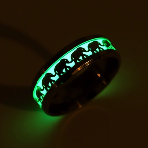 Luminous Elephant Ring Stainless Steel Glow In The Dark Animal Pattern Jewelry Fashion Band For Men Women