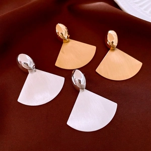 Geometric Fan Shaped Drop Earrings With 925 Sterling Silver Earring Post Brushed Metal Oval Stud Minimalist For Women
