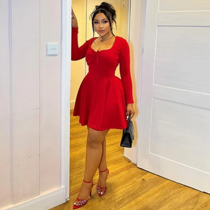 Women Mini Dress Long Sleeve Slim Fit Polyester Spandex Knit Bow Tie Front Pleated Hem Solid Color Streetwear Date Night
