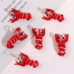 Set of six creative red glass crayfish pendants for DIY jewelry making and necklaces