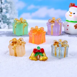 Miniature resin Christmas gift boxes and golden bells set for micro landscapes