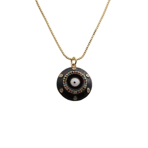 Collana occhio del diavolo placcata oro con smalto nero e pietre di zircone colorate
